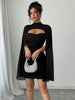 Elegant Women'S Stand Collar Cape Dress with Sheen Finish
