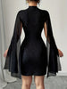 Elegant Women'S Stand Collar Cape Dress with Sheen Finish