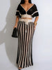 Women'S Elegant Black &amp; White Striped Two-Piece Set