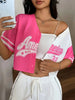 Women's Y2K Pink &amp; White Color Block Crop Top
