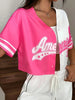 Women's Y2K Pink &amp; White Color Block Crop Top