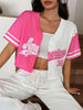 Women's Y2K Pink &amp; White Color Block Crop Top