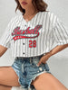 Women's Striped and Letter Pattern Drop Shoulder Crop Top Shirt