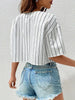 Women's Striped and Letter Pattern Drop Shoulder Crop Top Shirt