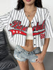 Women's Striped and Letter Pattern Drop Shoulder Crop Top Shirt