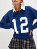 Women'S Casual Polyester Sweatshirt with Number 12
