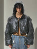 Vintage Gray Hooded Short Down Jacket