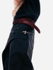 Layered Patchwork Metal Buckle Design Straight Trousers