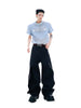 Layered Patchwork Metal Buckle Design Straight Trousers