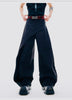 Layered Patchwork Metal Buckle Design Straight Trousers