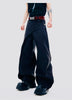 Layered Patchwork Metal Buckle Design Straight Trousers