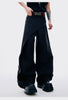 Layered Patchwork Metal Buckle Design Straight Trousers