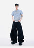 Layered Patchwork Metal Buckle Design Straight Trousers