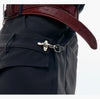 Layered Patchwork Metal Buckle Design Straight Trousers