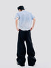 Layered Patchwork Metal Buckle Design Straight Trousers