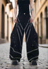 Three-Dimensional Cut Metal Stripe Stud Pleats Trousers