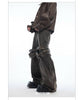 Belt Decor Heavyweight Flare Washed Denim Jeans