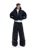 Heavyweight Washed PU Leather Patchwork Denim Jeans