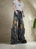 Large Pocket Design Wide-leg Denim Jeans