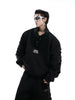 Asymmetrical Cut Fringe Trim Track Suit with Standing Collar
