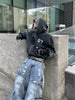 Dark Fog Washed Paint Print Zip Up Hoodie