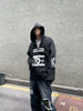 Dark Fog Printed Patchwork Oversized Zip Up Hoodie