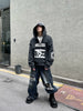Dark Fog Printed Patchwork Oversized Zip Up Hoodie