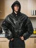 Two-Layer Hooded Sweatshirt Leather Jacket