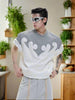 Stitching Burnt Flower Rhinestone Tees
