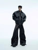Double-Layer PU Leather Biker Jacket with Metal Buckles