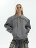 Cropped Shoulder-Pad Jacket with Faux Tie and Structured Collar Design