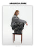 Cropped Shoulder-Pad Jacket with Faux Tie and Structured Collar Design