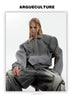 Cropped Shoulder-Pad Jacket with Faux Tie and Structured Collar Design