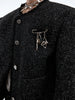 Luxury Textured Short Tweed Jacket with Shoulder Pads and Metallic Details