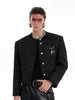 Luxury Textured Short Tweed Jacket with Shoulder Pads and Metallic Details