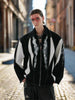 Deconstructed Color-Block Ink-Dye Shoulder Pad Shirt Jacket