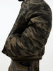 Vintage Camouflage Baseball Jacket with Hand-Painted Graffiti and Oversized Pockets