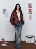 Striped Collar Biker Leather Jacket