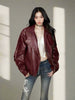 Striped Collar Biker Leather Jacket