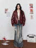 Striped Collar Biker Leather Jacket