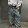 Damage Wide-Leg Straight Denim Jeans