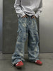 Damage Wide-Leg Straight Denim Jeans
