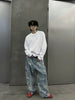 Damage Wide-Leg Straight Denim Jeans