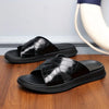 Men's Genuine Leather Slide Sandals - Lightweight, Breathable, Stylish Crocodile Pattern