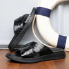 Men's Genuine Leather Slide Sandals - Lightweight, Breathable, Stylish Crocodile Pattern