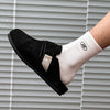 Men'S Stylish Black Slip-On Loafers with Metal Buckle Strap