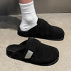 Men'S Stylish Black Slip-On Loafers with Metal Buckle Strap