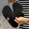 Men'S Stylish Black Slip-On Loafers with Metal Buckle Strap