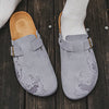 Light Luxury Embroidered Letter Slip-On Slippers with Adjustable Metal Buckle Strap, Softwood Non-Slip Sole & Wave Dolphin Print