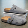 Light Luxury Embroidered Letter Slip-On Slippers with Adjustable Metal Buckle Strap, Softwood Non-Slip Sole & Wave Dolphin Print